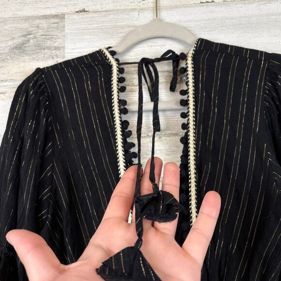 Misa Los Angeles Womens S Black Gold V Neck Flutter Sleeve Boho Mini Dress NEW - Picture 9 of 10